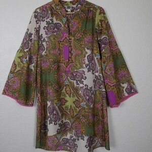 Ivy Jane Paisley Tunic Dress SZ Small  Paisley Pink Boho Bell Sleeve Made in USA